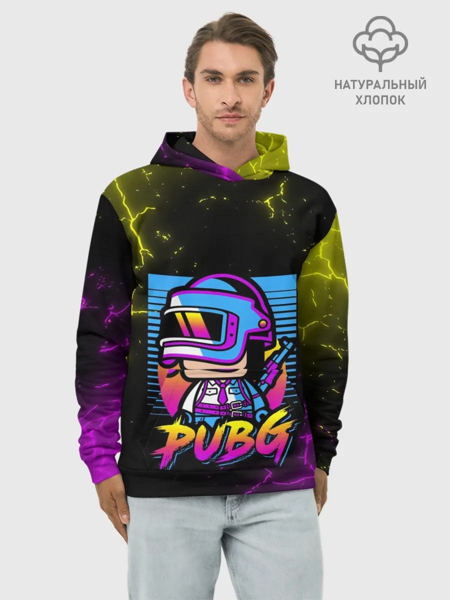 Худи мужской база хлопок / PUBG RETRO NEON / ПАБГ НЕОН