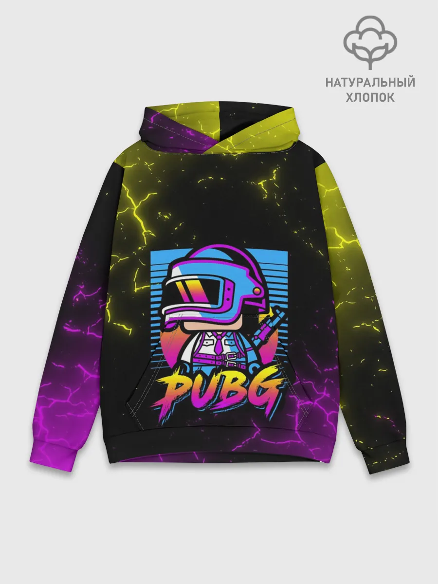 Худи мужской база хлопок / PUBG RETRO NEON / ПАБГ НЕОН