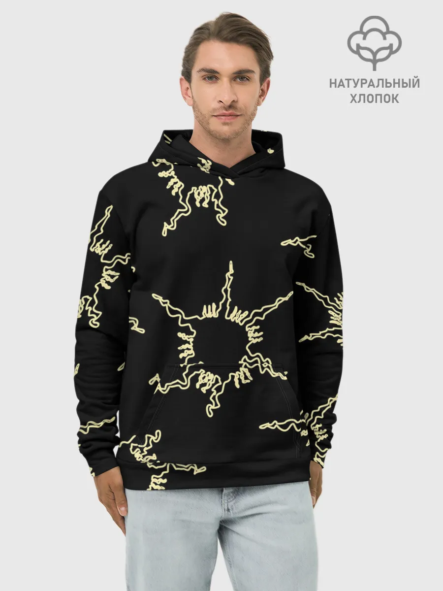 Худи мужской база хлопок / чёрное солнце