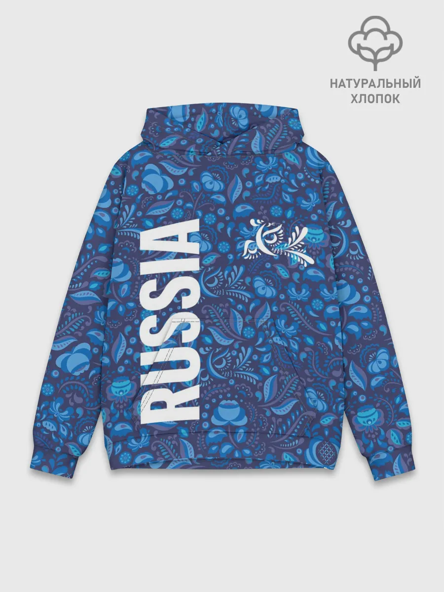 Худи мужской база хлопок / ФОРМА СБОРНОЙ РОССИИ | ГЖЕЛЬ