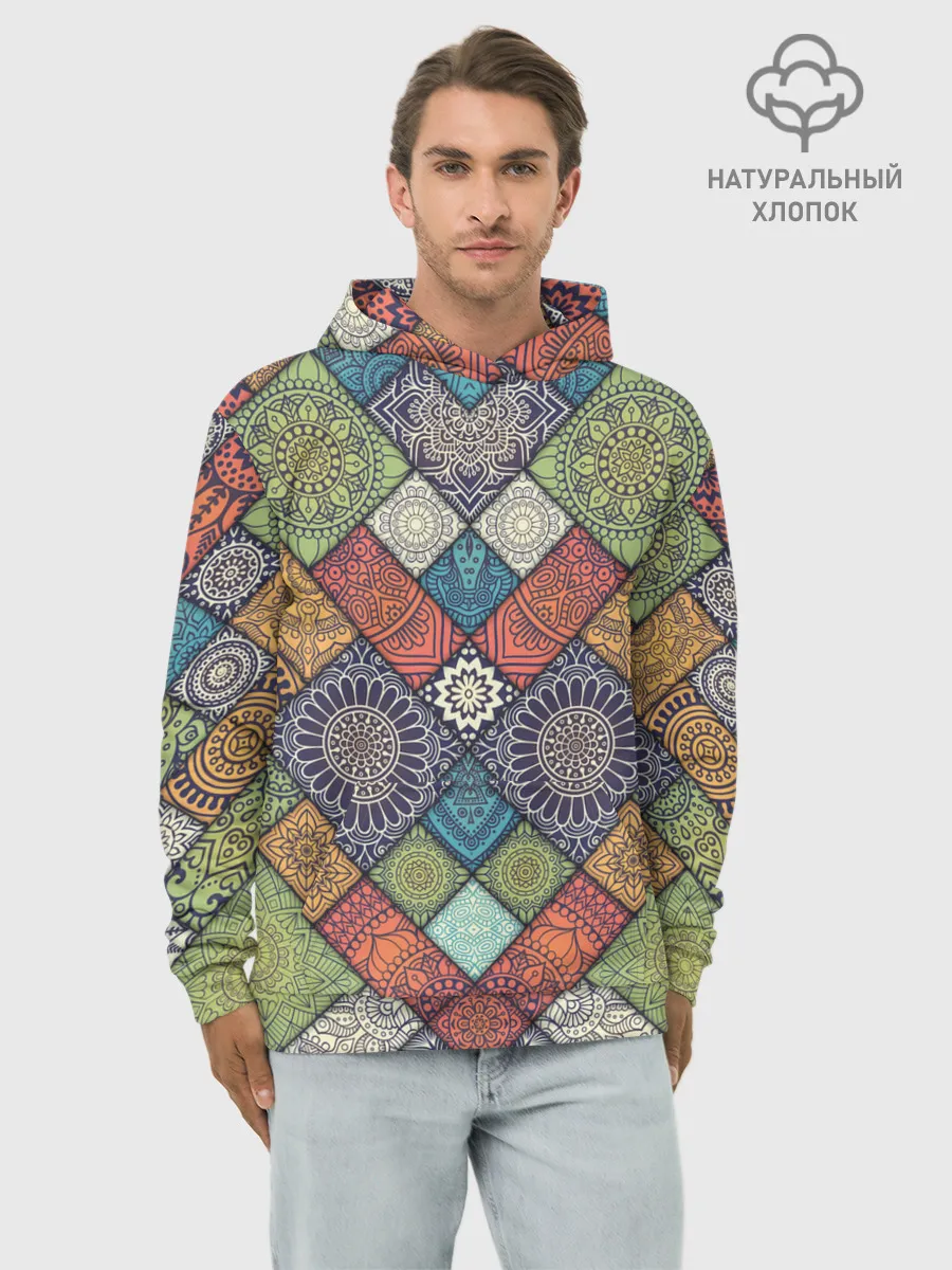 Худи мужской база хлопок / ЛОСКУТНАЯ ВЫШИВКА