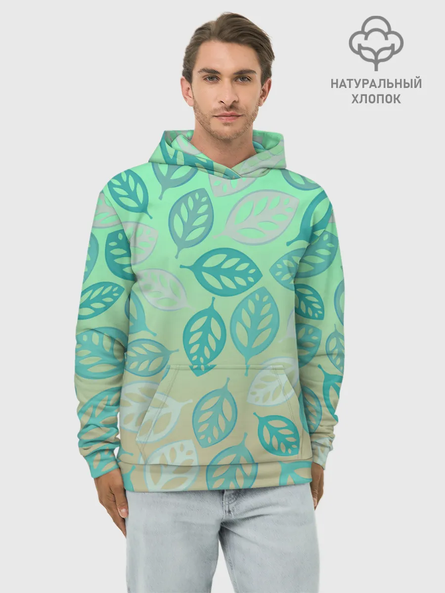 Худи мужской база хлопок / узор из листиков