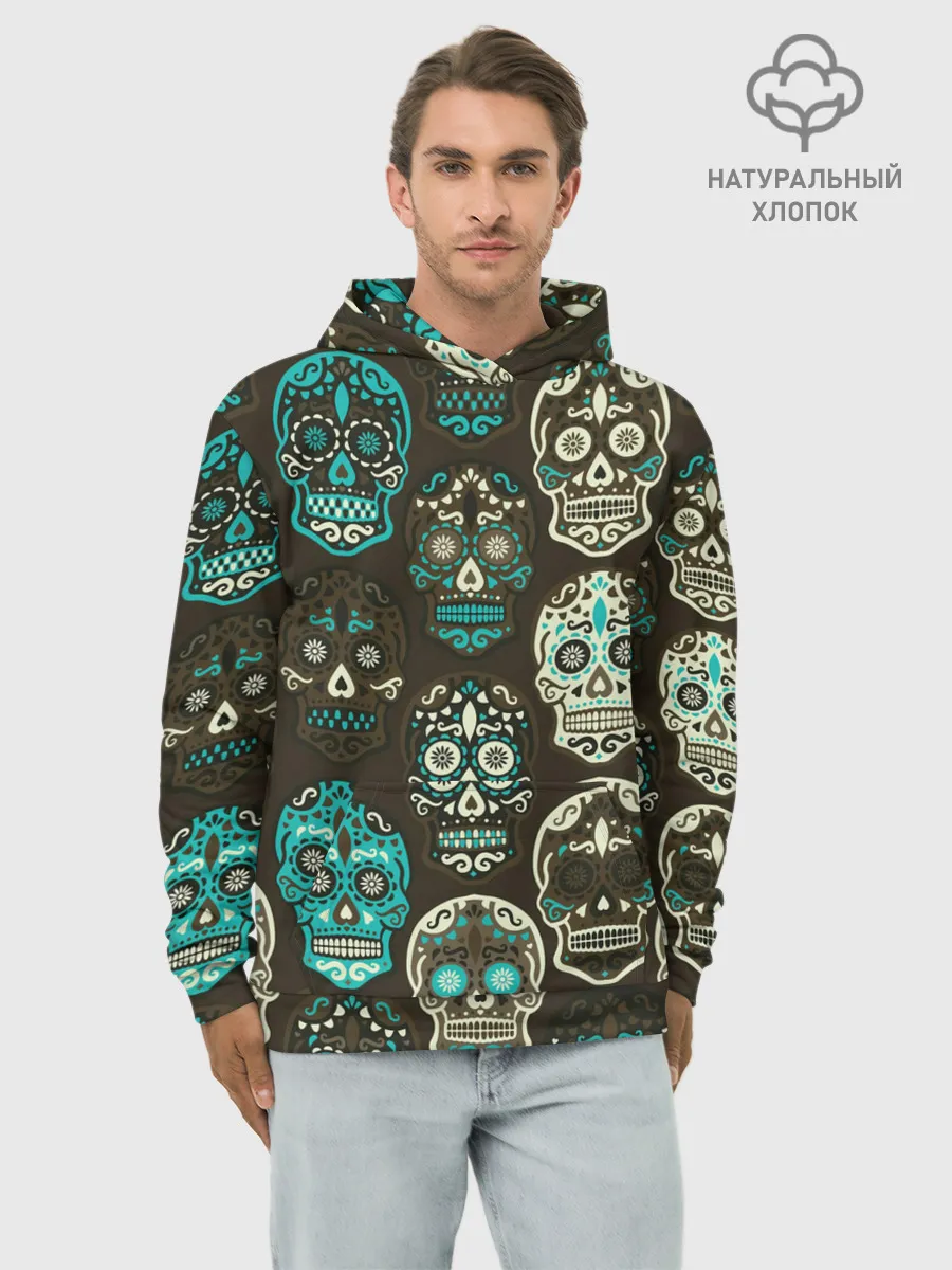 Худи мужской база хлопок / Черепа с узорами