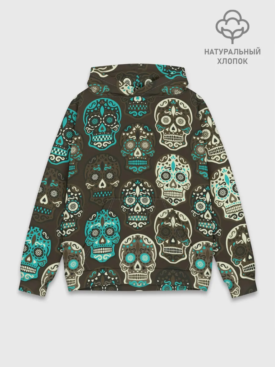 Худи мужской база хлопок / Черепа с узорами