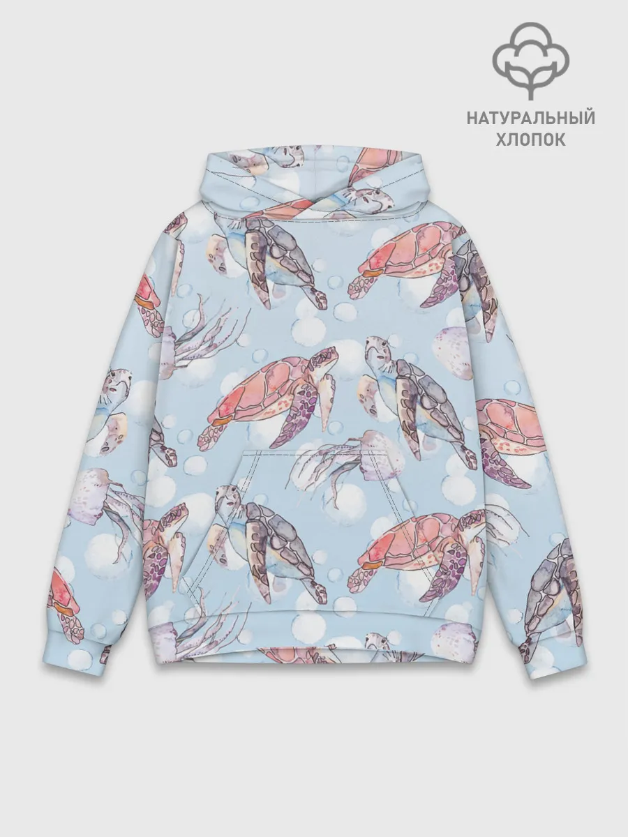 Худи мужской база хлопок / подводный мир черепахи медузы