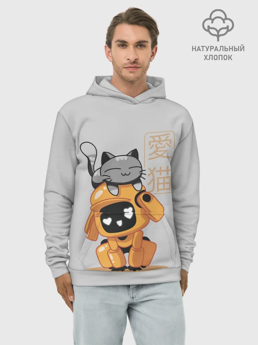 Худи мужской база хлопок / Cat and Robot