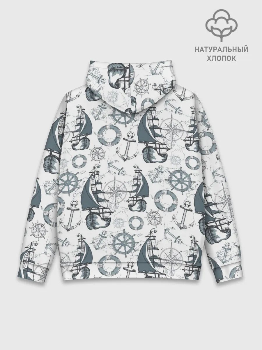 Худи мужской база хлопок / Морской узор Nautical Pattern