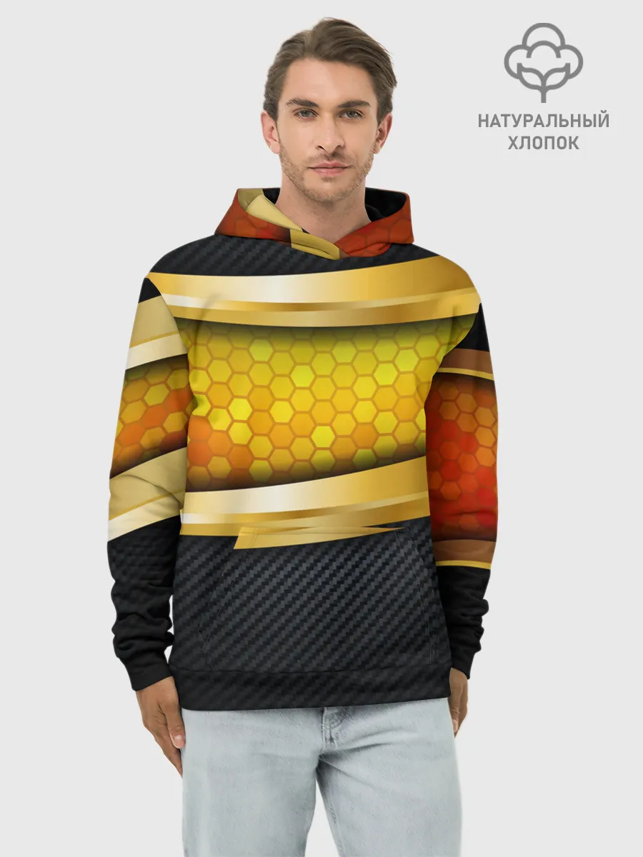 Худи мужской база хлопок / 3D ЗОЛОТЫЕ СОТЫ / БРОНЯ 3Д