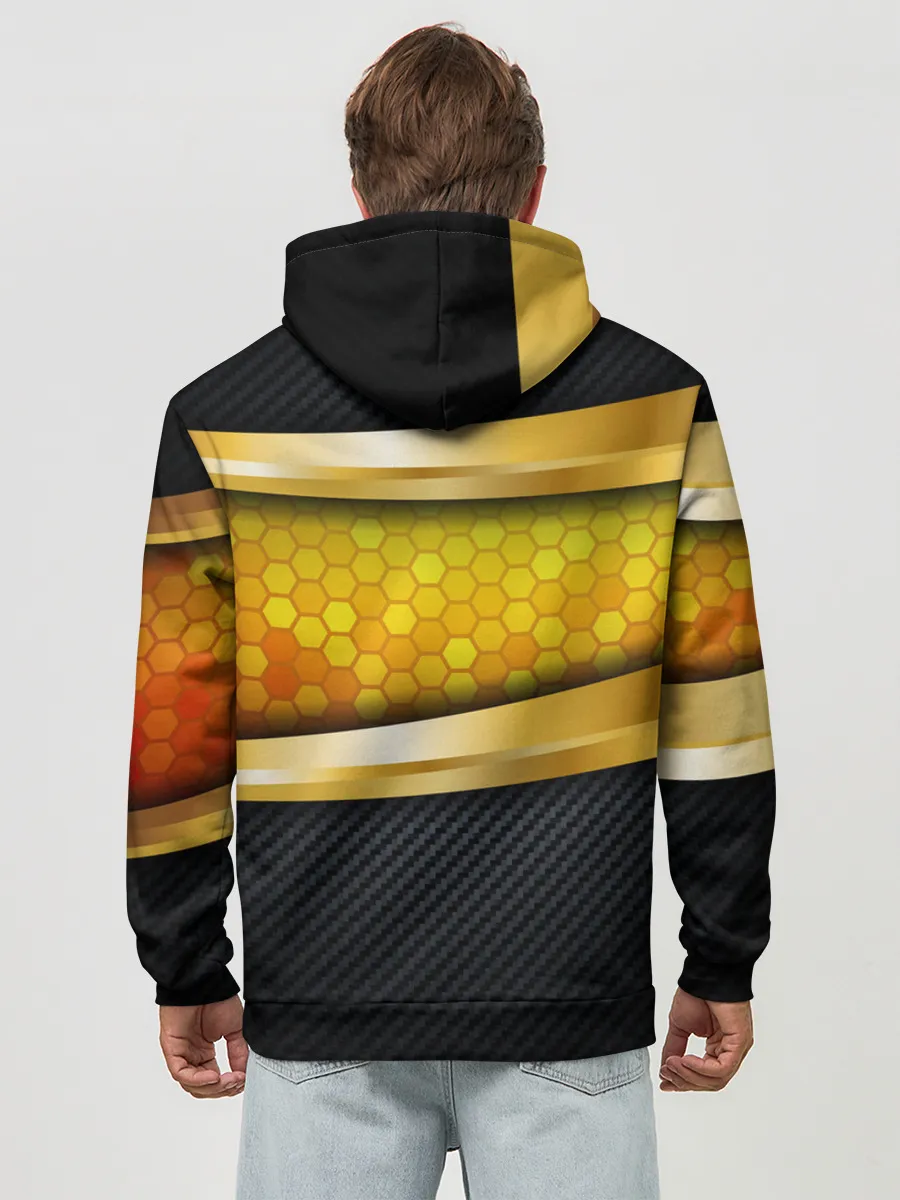 Худи мужской база хлопок / 3D ЗОЛОТЫЕ СОТЫ / БРОНЯ 3Д