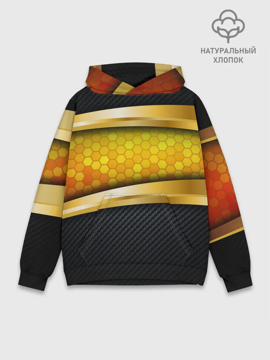 Худи мужской база хлопок / 3D ЗОЛОТЫЕ СОТЫ / БРОНЯ 3Д