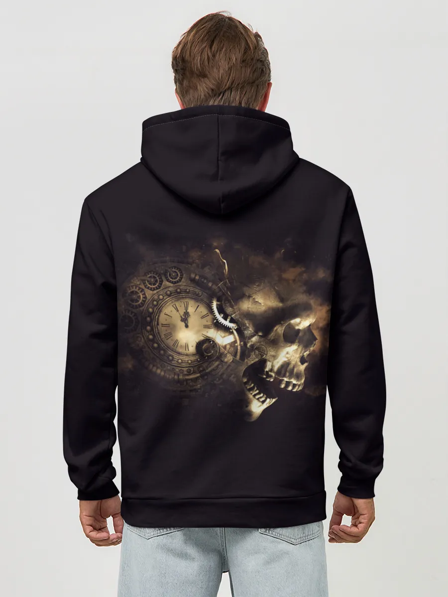 Худи мужской база хлопок / Череп и часовой механизм.
