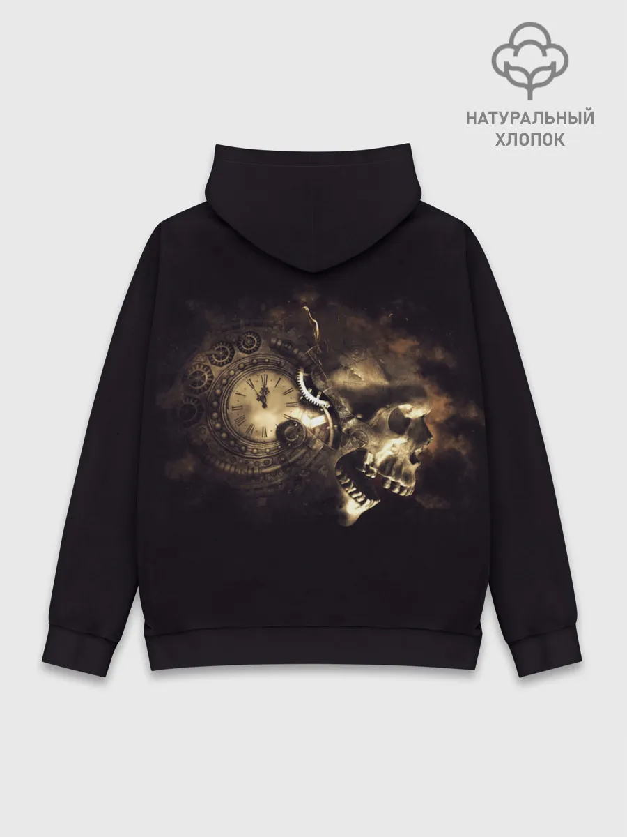Худи мужской база хлопок / Череп и часовой механизм.