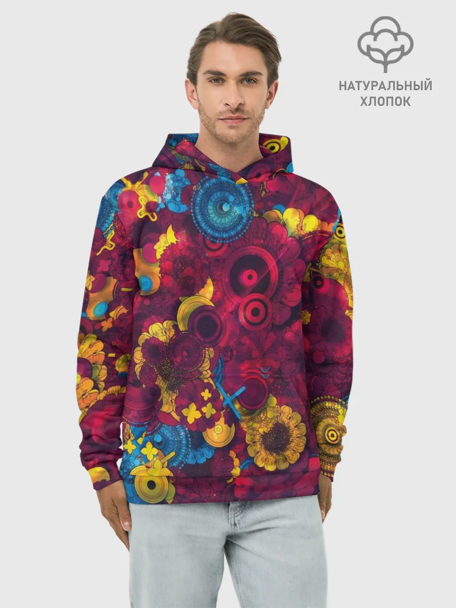 Худи мужской база хлопок / Цветы - шестеренки