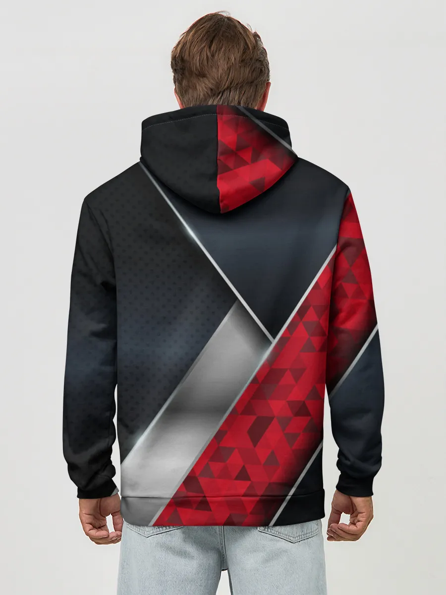 Худи мужской база хлопок / 3D BLACK AND RED METAL