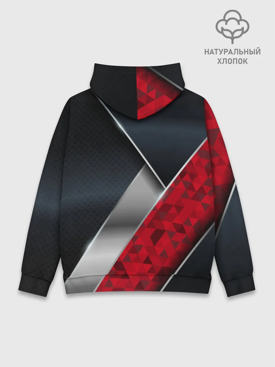Худи мужской база хлопок / 3D BLACK AND RED METAL