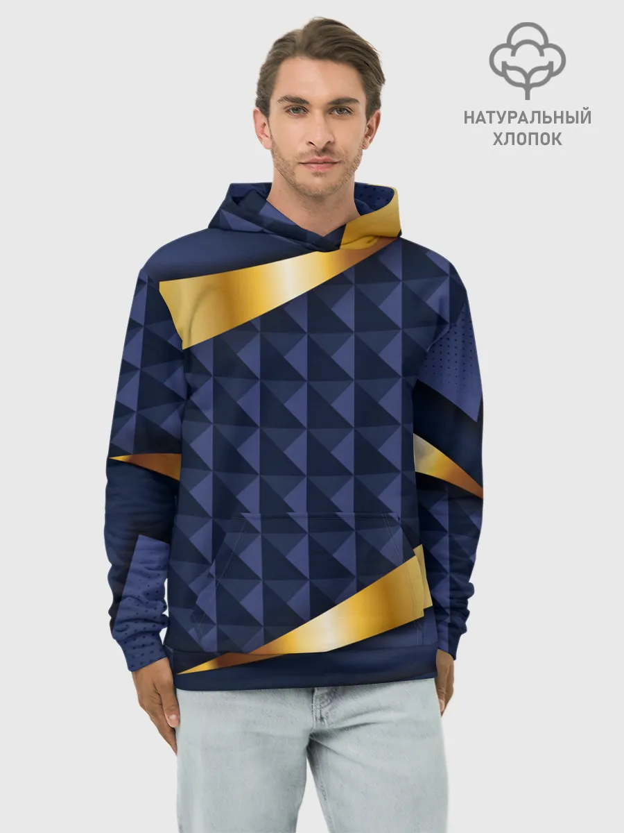 Худи мужской база хлопок / 3D плитки с золотыми вставками