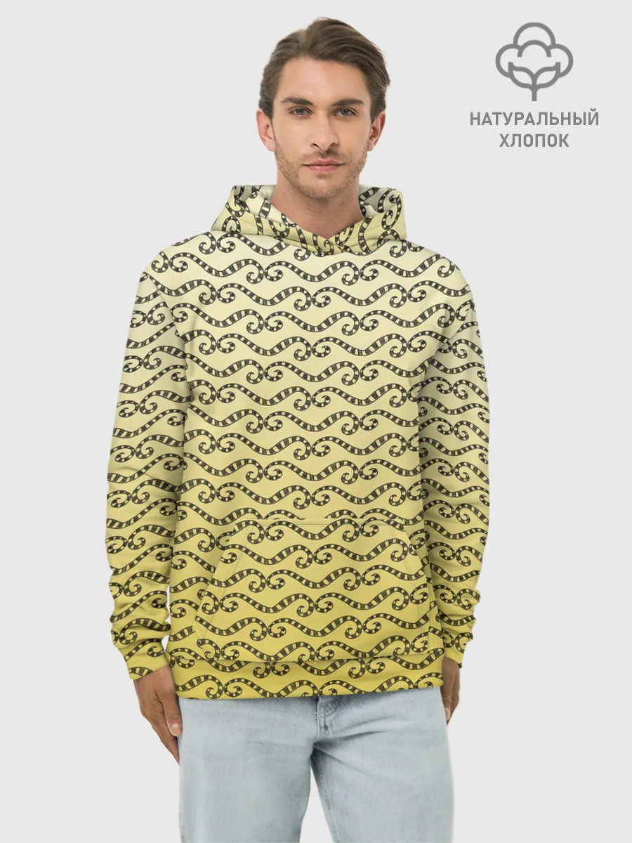 Худи мужской база хлопок / рисованный узор усы червячки