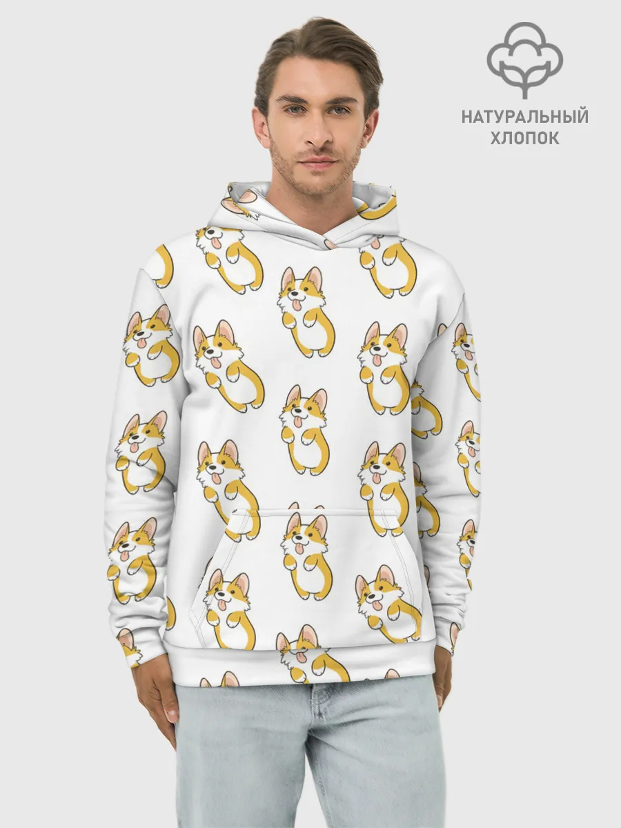 Худи мужской база хлопок / Собаки | Корги