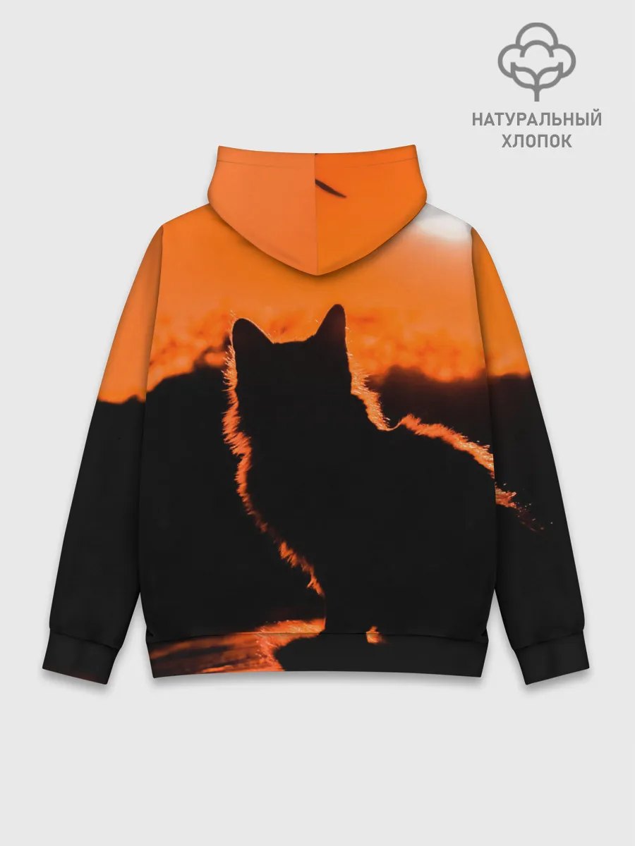 Худи мужской база хлопок / Котенок на фоне заката