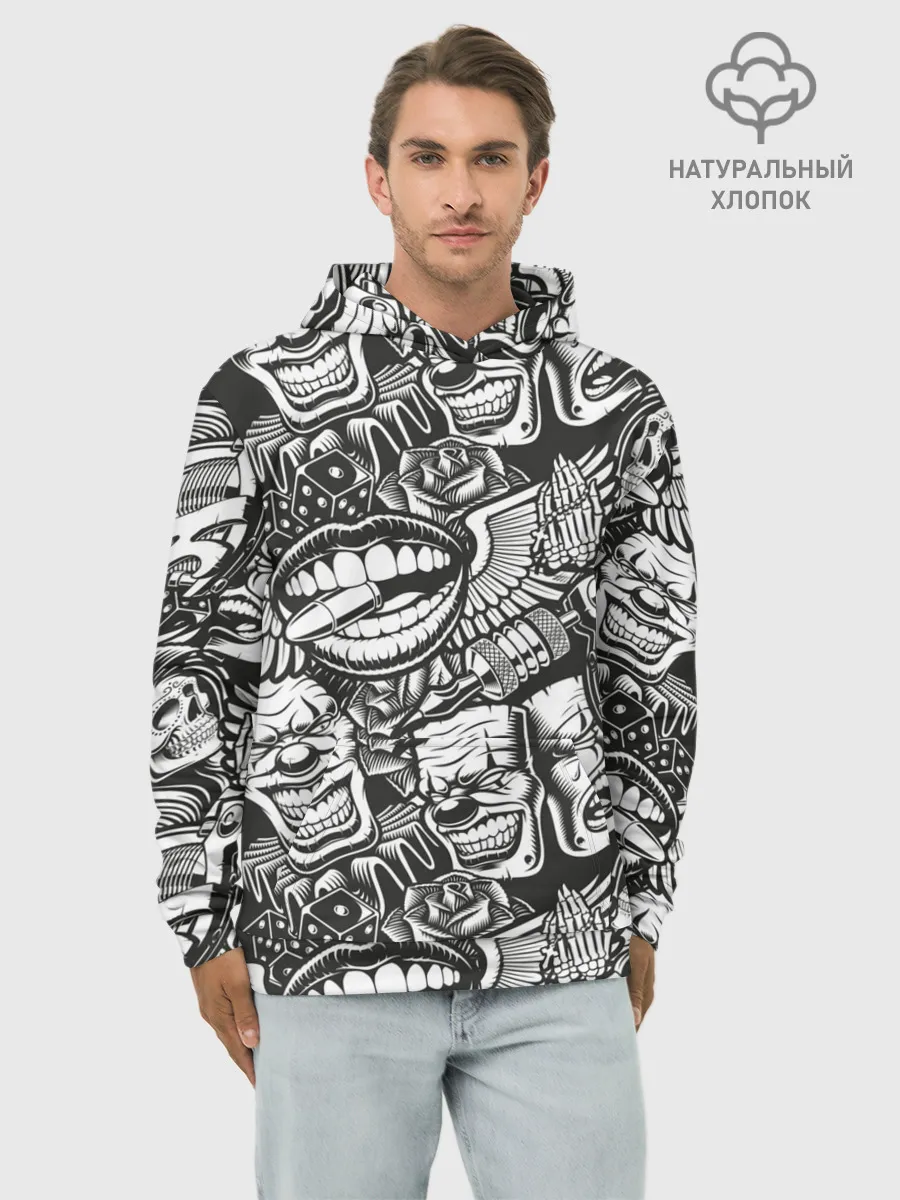 Худи мужской база хлопок / Тату ретро