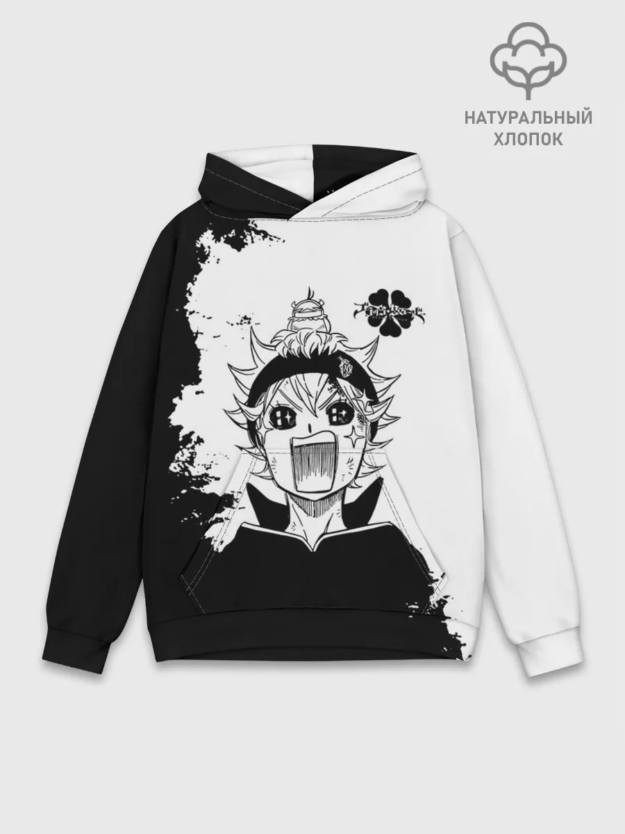 Худи мужской база хлопок / Чёрный клевер кричащий Аста