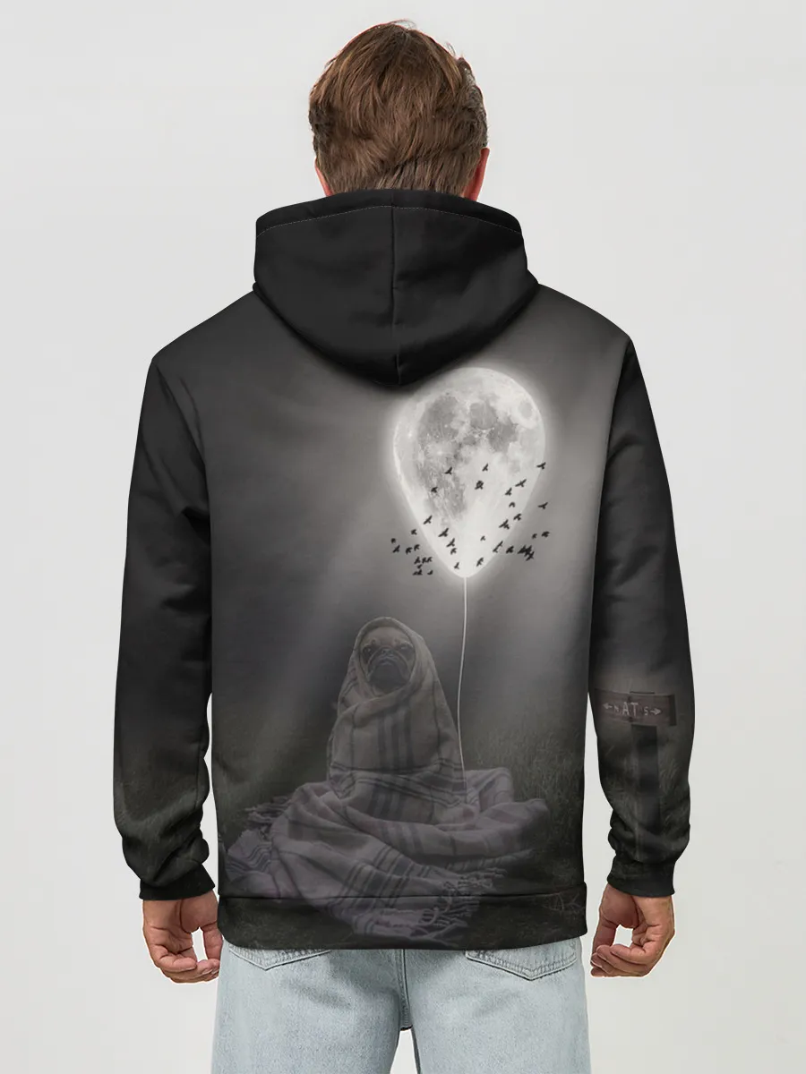 Худи мужской база хлопок / Мопс и луна