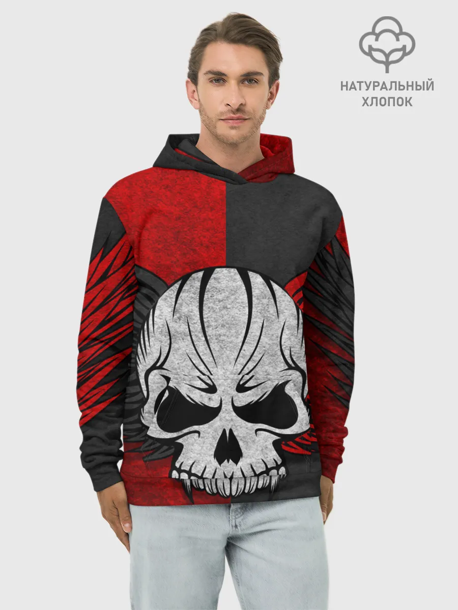 Худи мужской база хлопок / Крылатый череп 3D