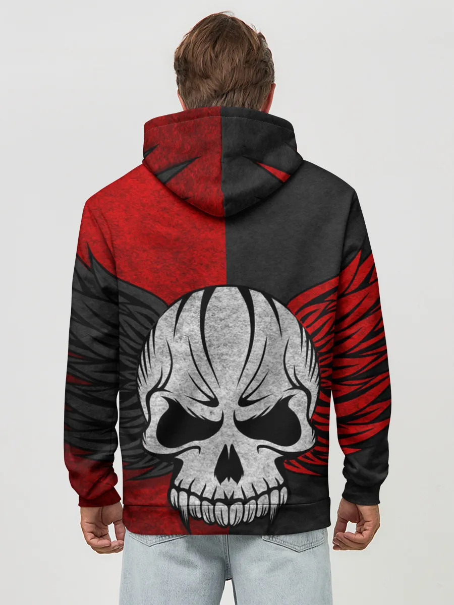 Худи мужской база хлопок / Крылатый череп 3D