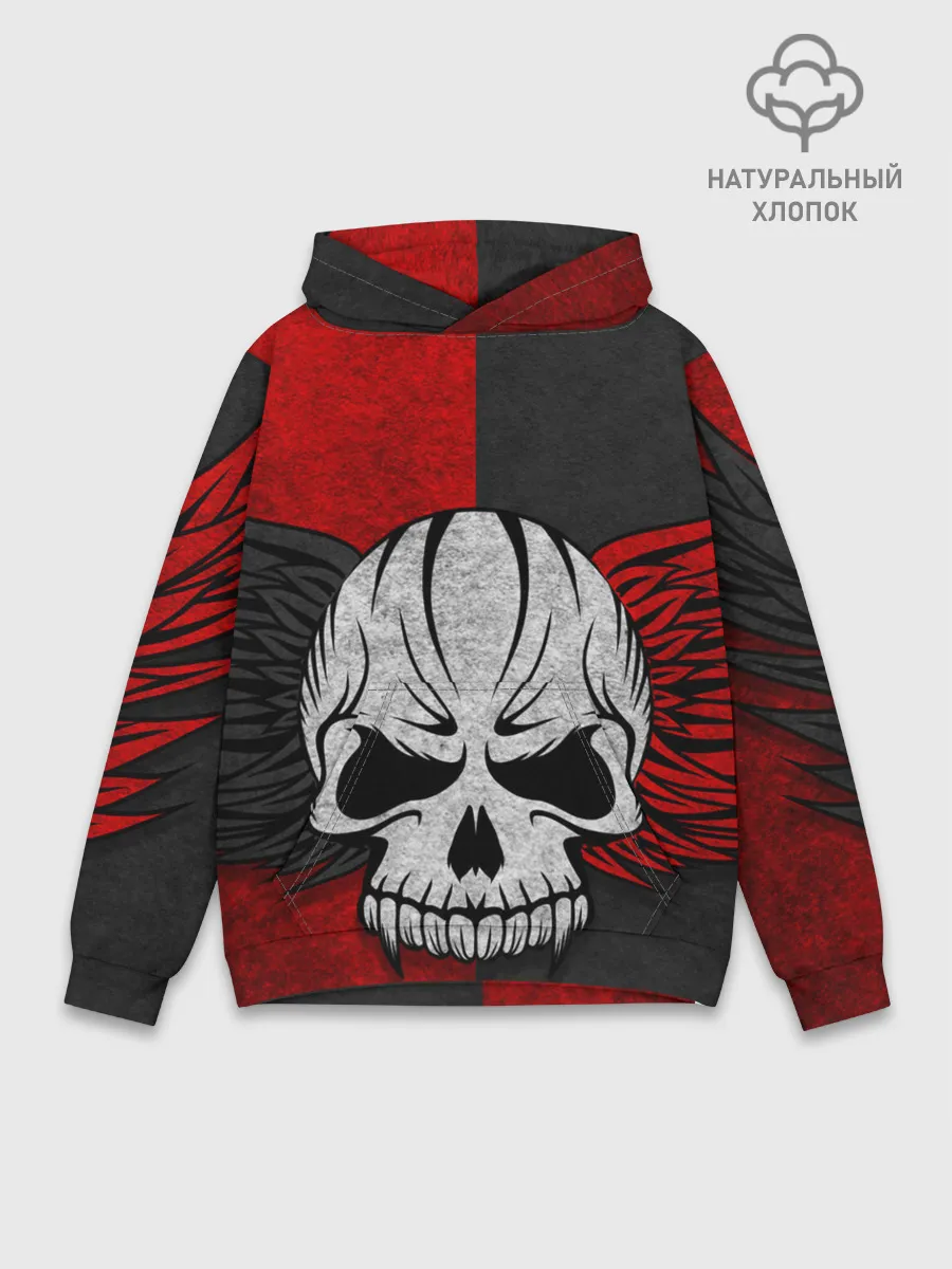 Худи мужской база хлопок / Крылатый череп 3D