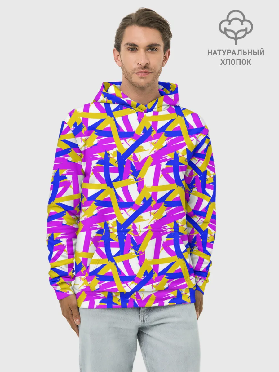 Худи мужской база хлопок / абстракция из ярких полос