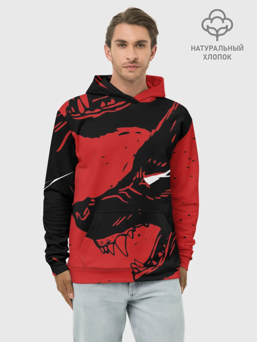 Худи мужской база хлопок / Красный волк 3D