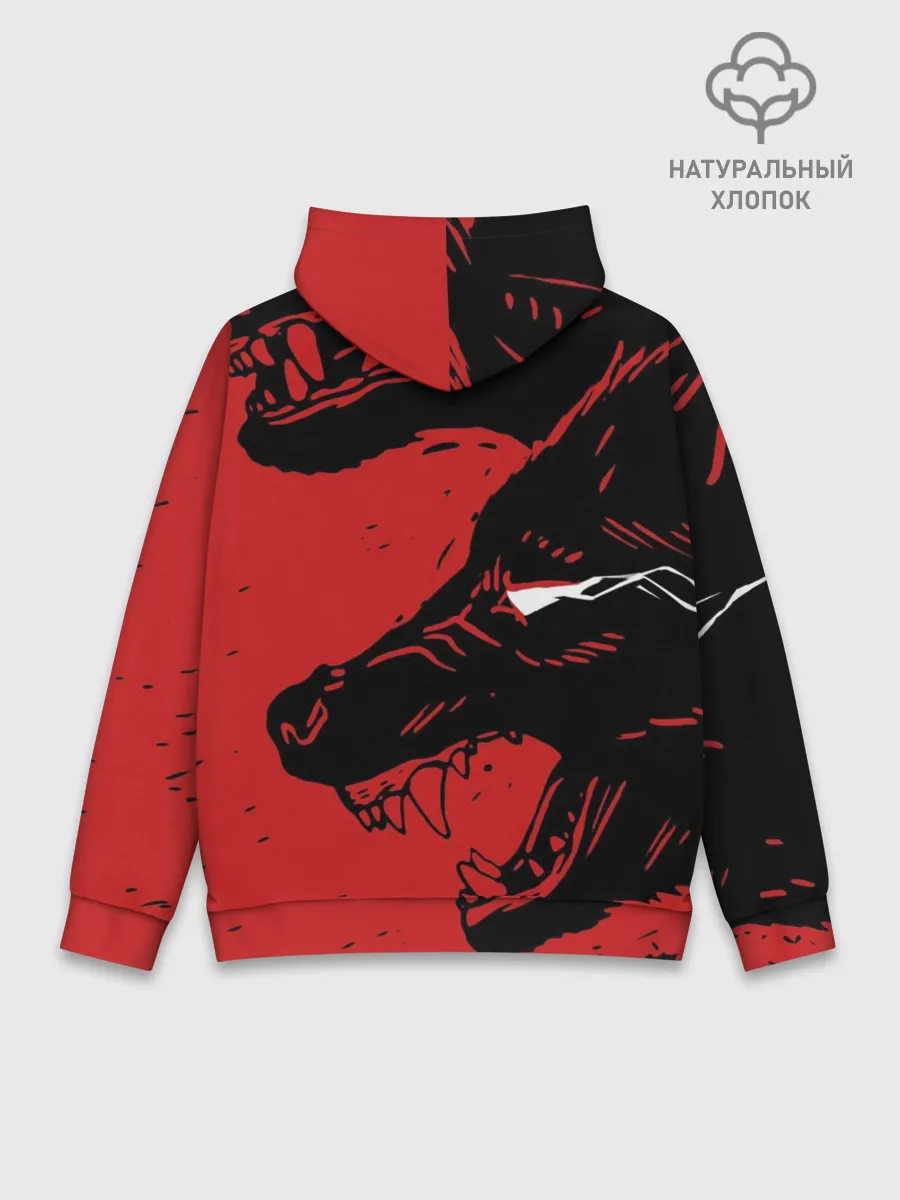 Худи мужской база хлопок / Красный волк 3D