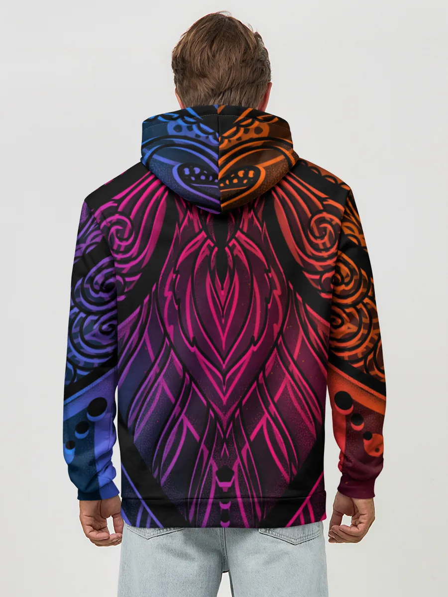 Худи мужской база хлопок / Фиолетовый узор 3D