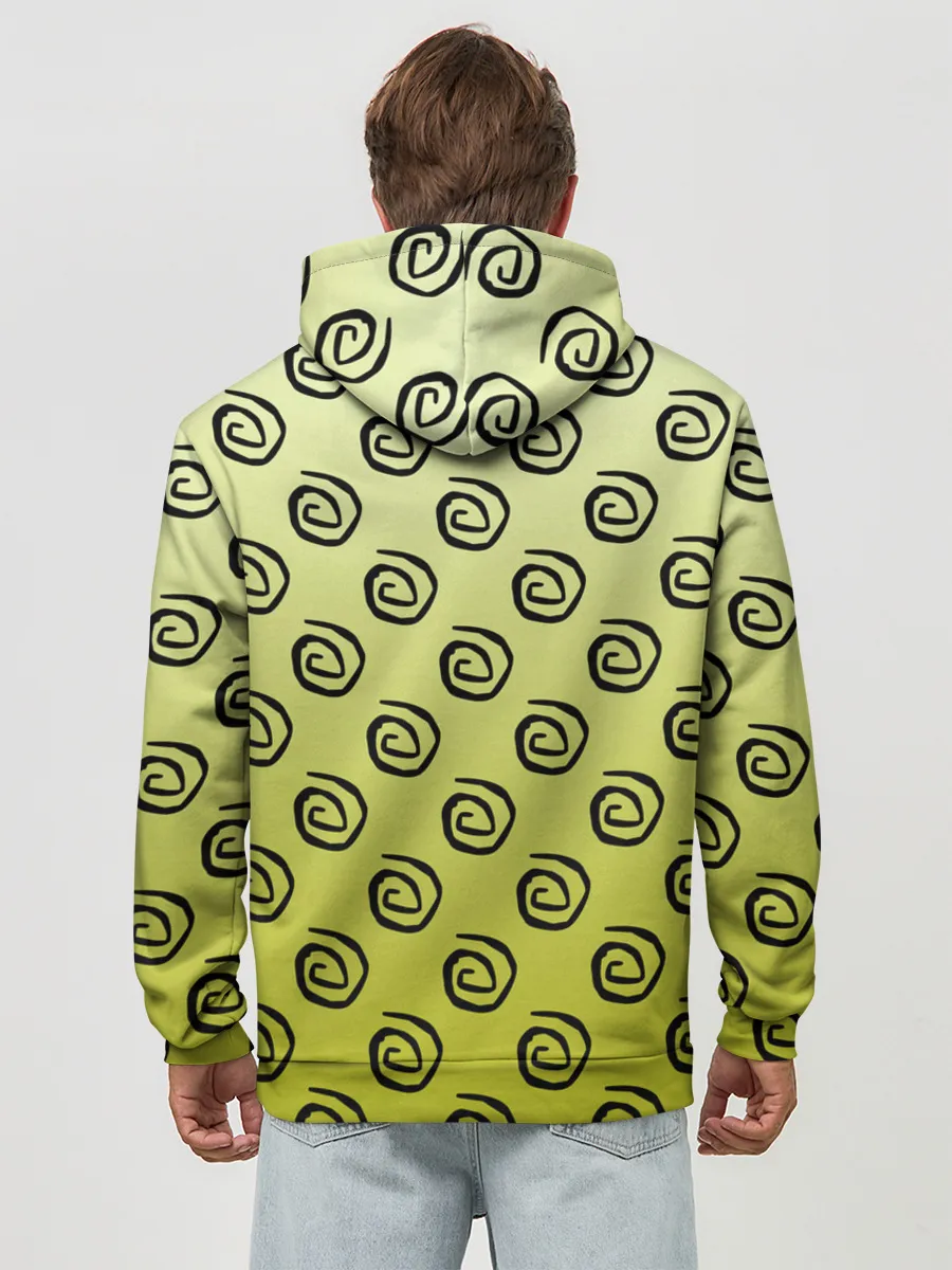 Худи мужской база хлопок / узор спиральки на желтом фоне