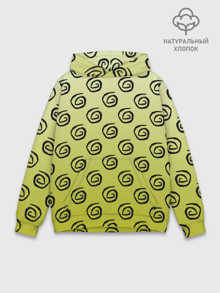 Худи мужской база хлопок / узор спиральки на желтом фоне