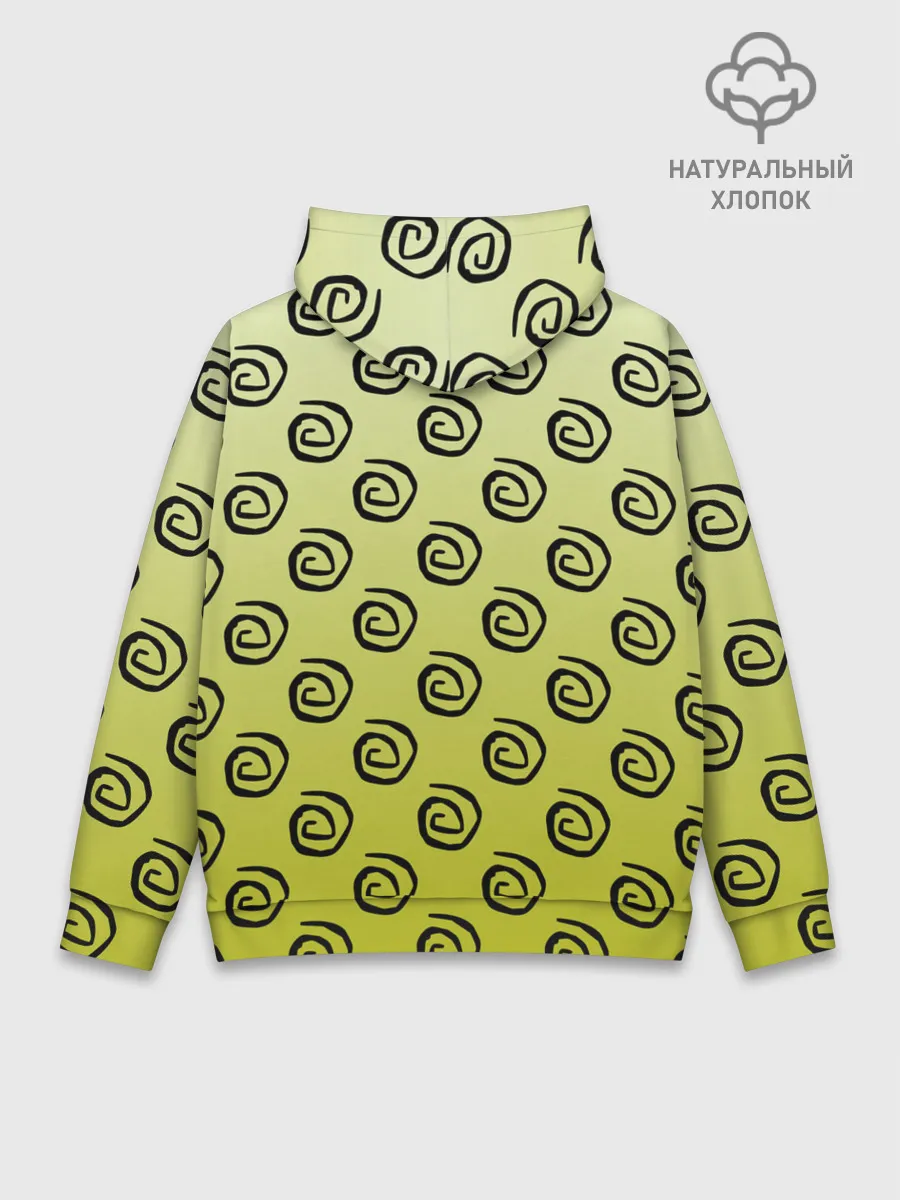 Худи мужской база хлопок / узор спиральки на желтом фоне