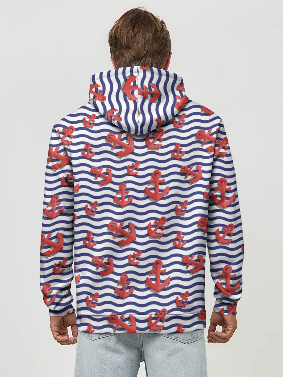 Худи мужской база хлопок / Красные якоря