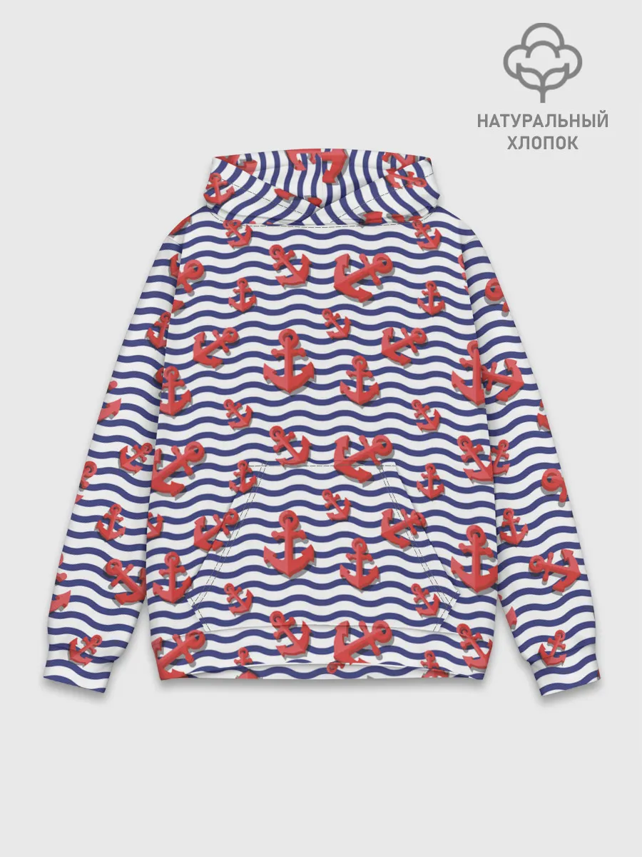 Худи мужской база хлопок / Красные якоря