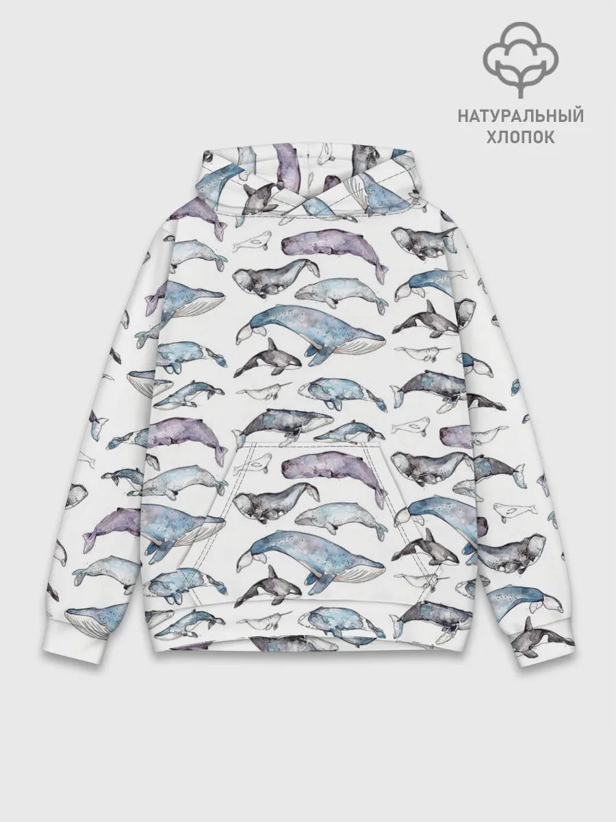 Худи мужской база хлопок / киты паттерн