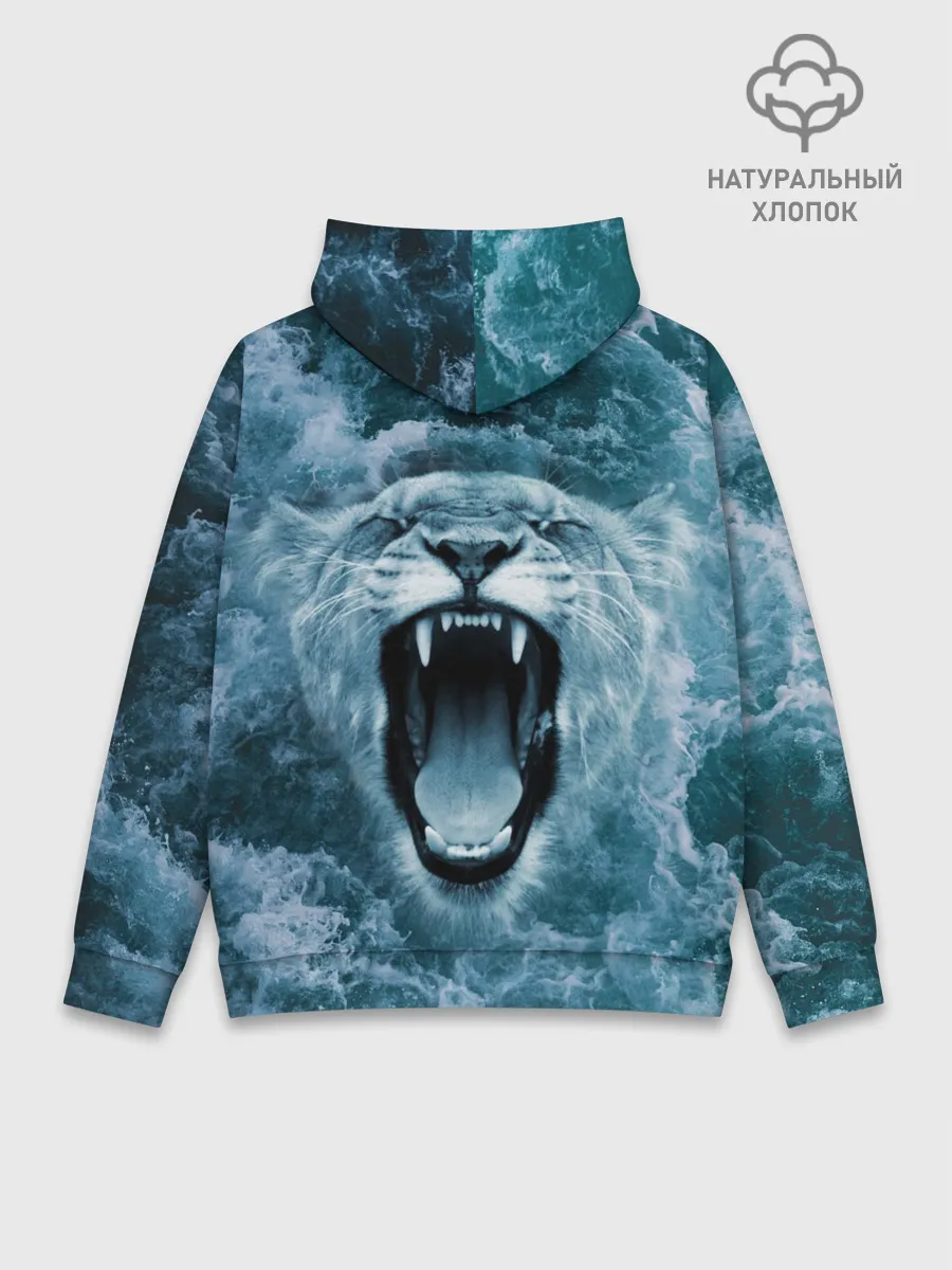 Худи мужской база хлопок / Львица в бушующих волнах