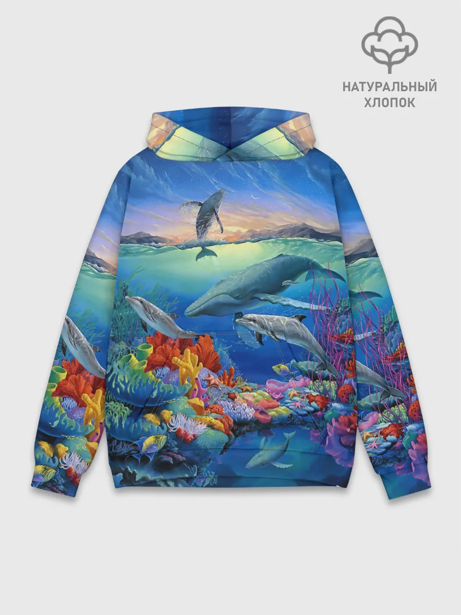 Худи мужской база хлопок / Киты и дельфины
