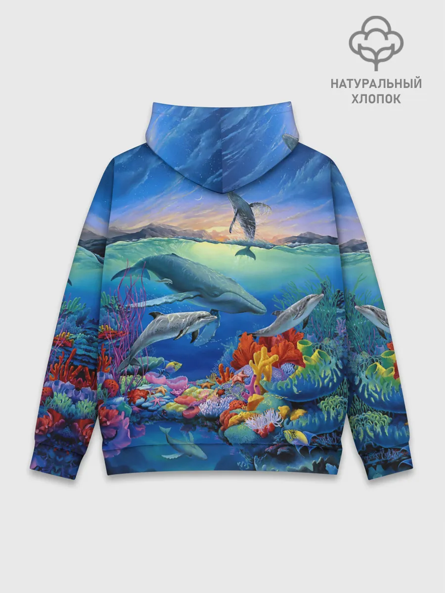 Худи мужской база хлопок / Киты и дельфины
