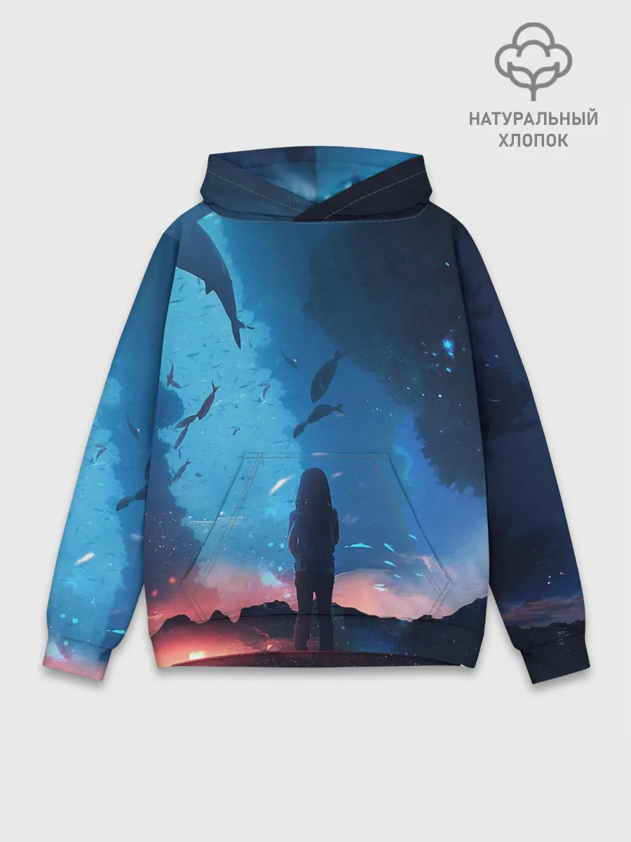 Худи мужской база хлопок / Подводный мир | Силуэт