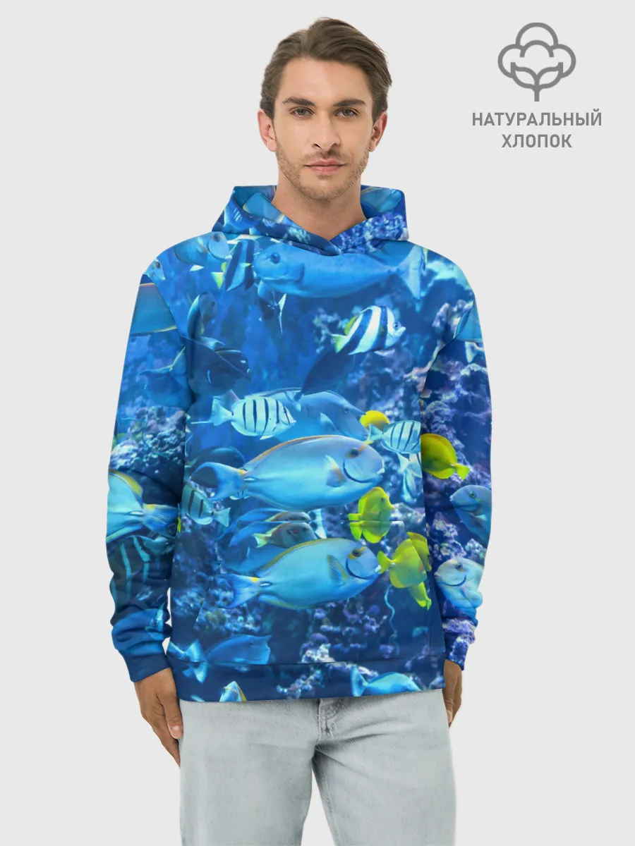 Худи мужской база хлопок / Коралловые рыбки
