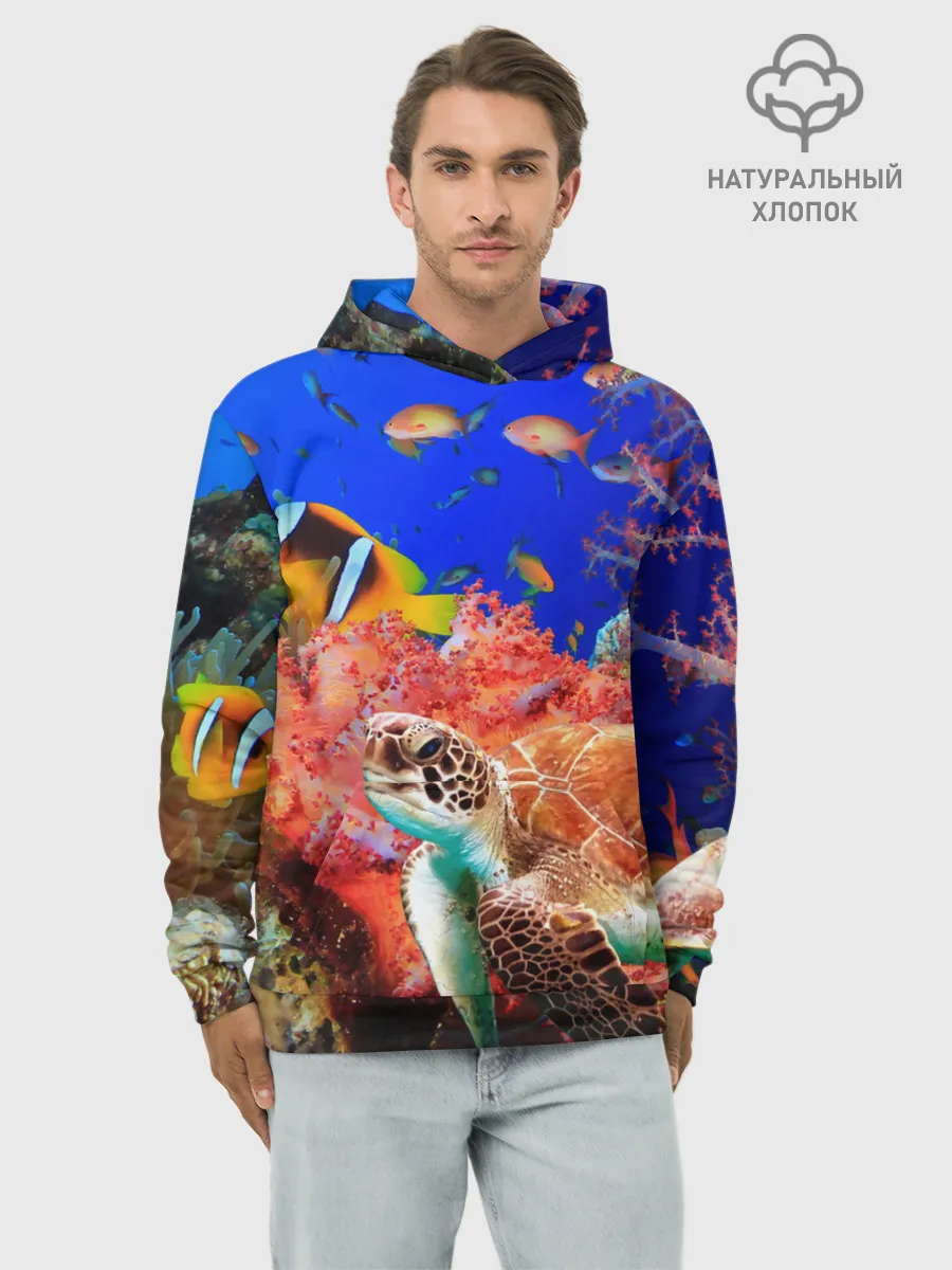 Худи мужской база хлопок / Морская черепаха