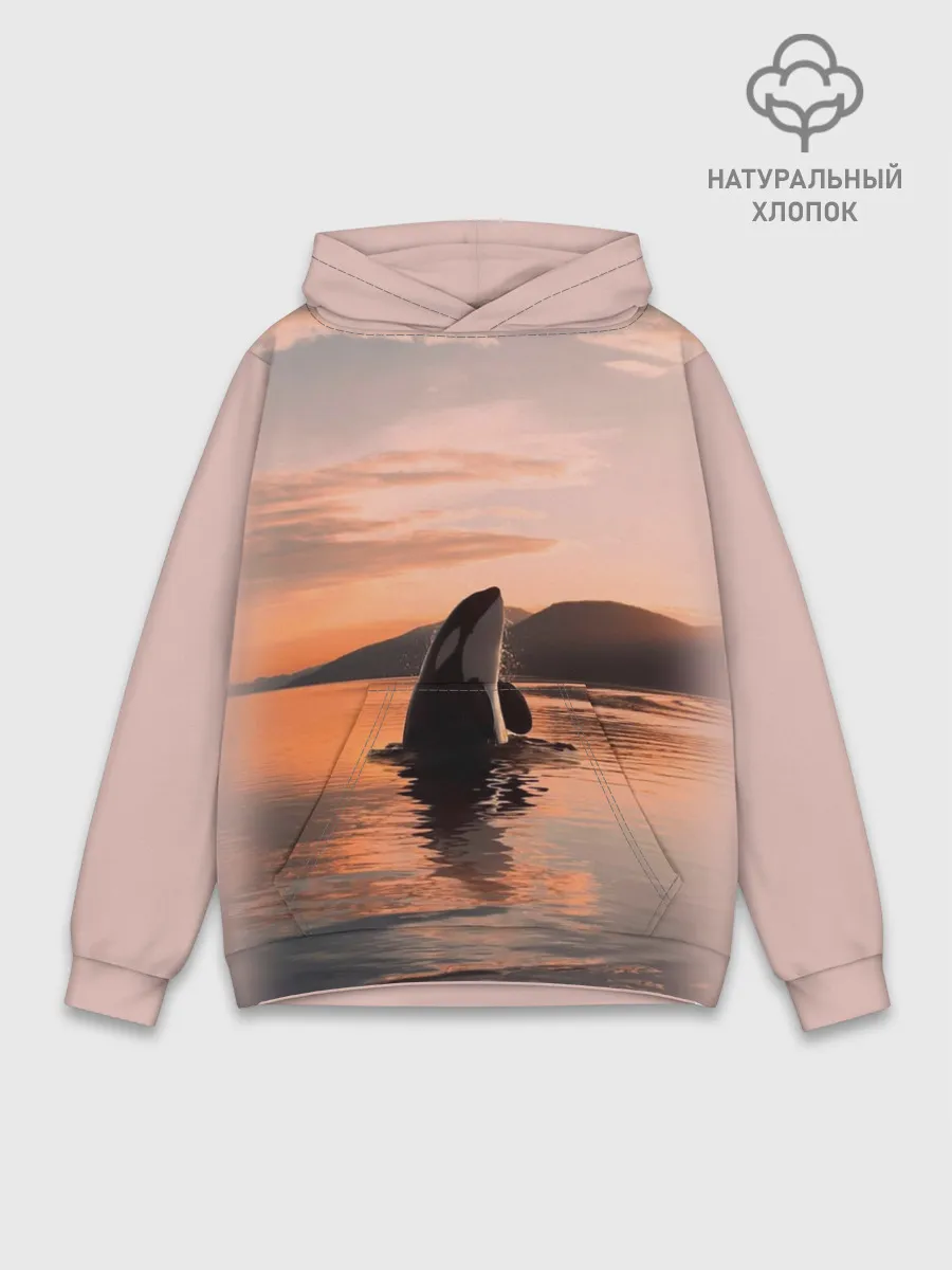 Худи мужской база хлопок / касатки на закате