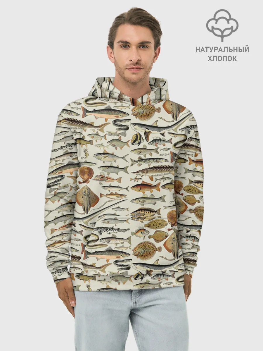 Худи мужской база хлопок / рыбный паттерн