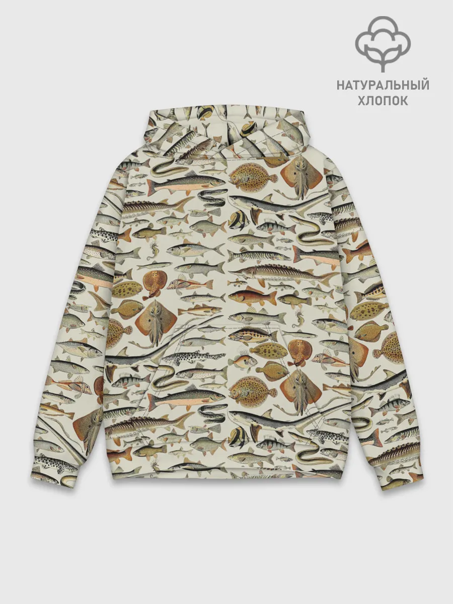 Худи мужской база хлопок / рыбный паттерн