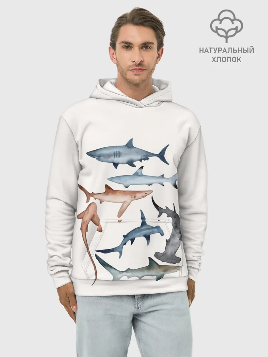 Худи мужской база хлопок / акулы
