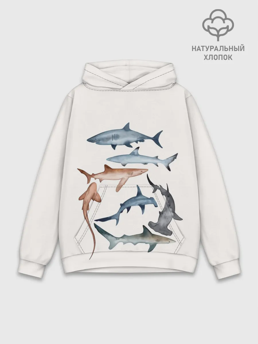 Худи мужской база хлопок / акулы